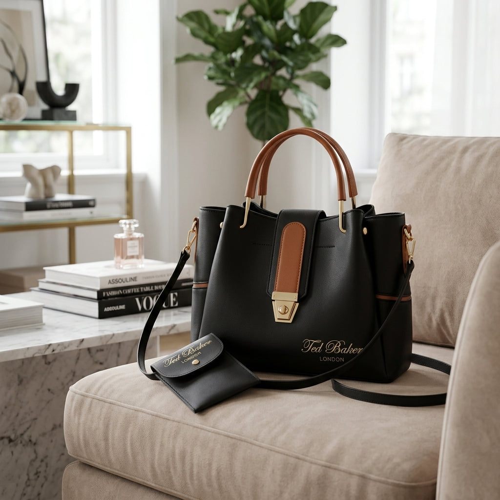 Classic Ted Baker London Satchel in Black & Tan
