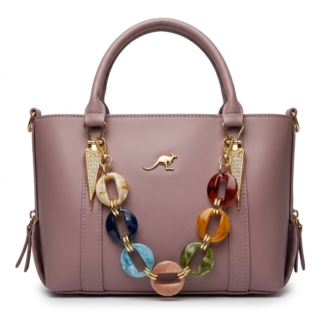 Stylish Mauve Handbag with Colorful Chain