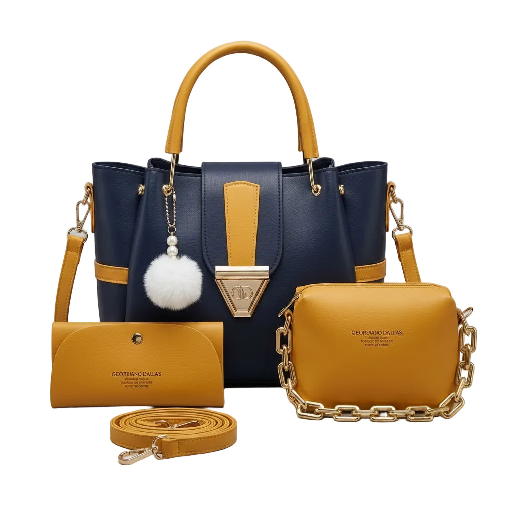Chic Navy & Yellow Handbag Set (3 Pieces)