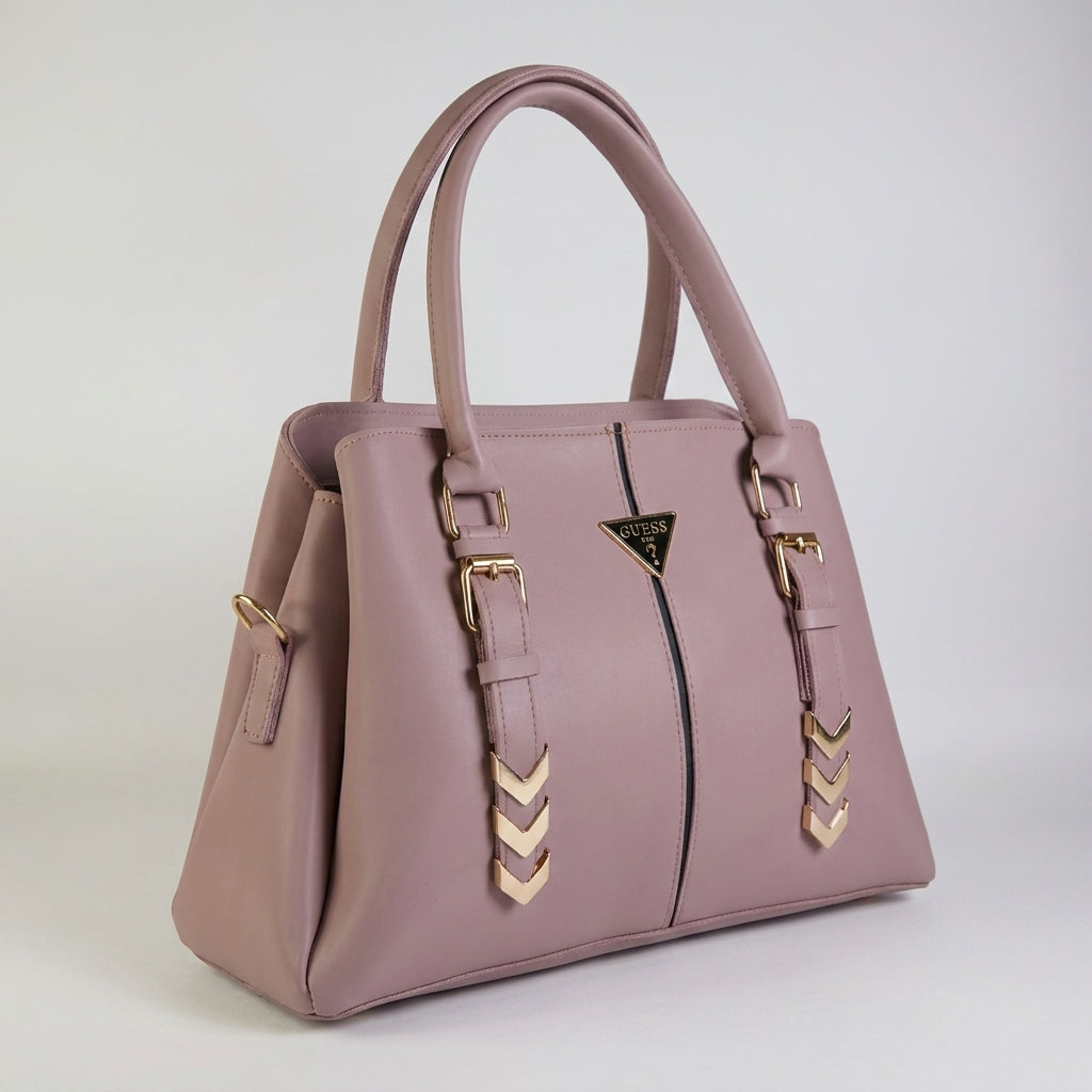 Dusty Pink Structured Handbag with Gold Hardware