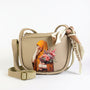 Elegant Beige Printed Shoulder Bag with Scarf Detail