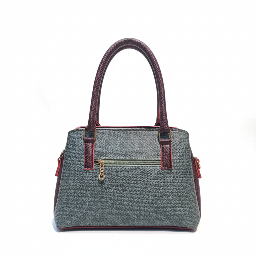Elegant Dual Tone Handbag in Grey & Maroon Finish