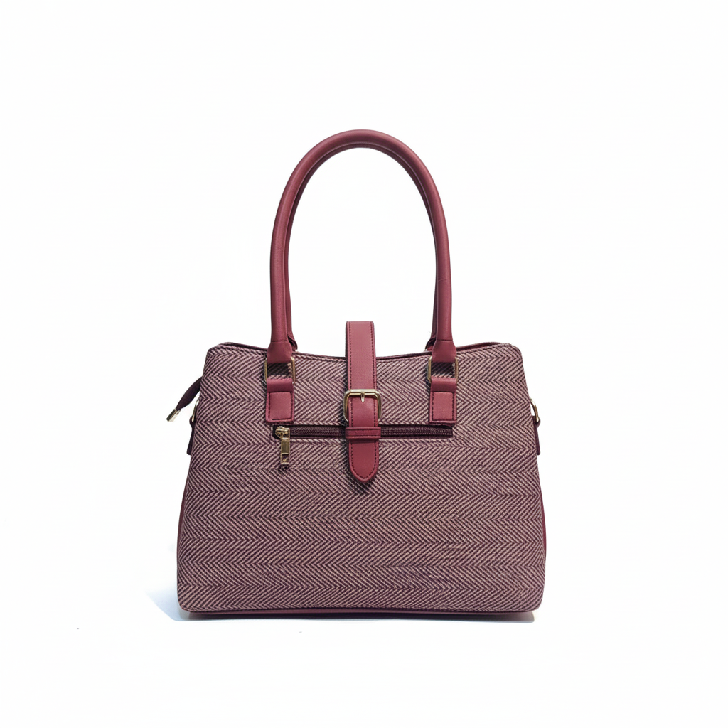 Trendy Maroon Textured Ladies Handbag with Gold Lock Design