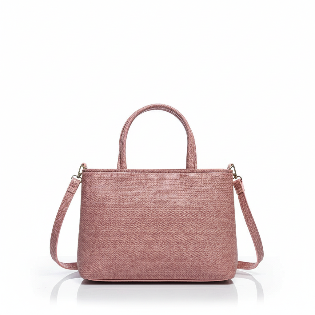 Soft Pink Textured Handbag with Back Zip Pocket