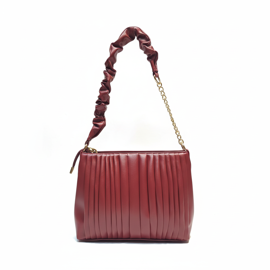 Trendy Maroon Pleated Shoulder Bag with Chain Strap