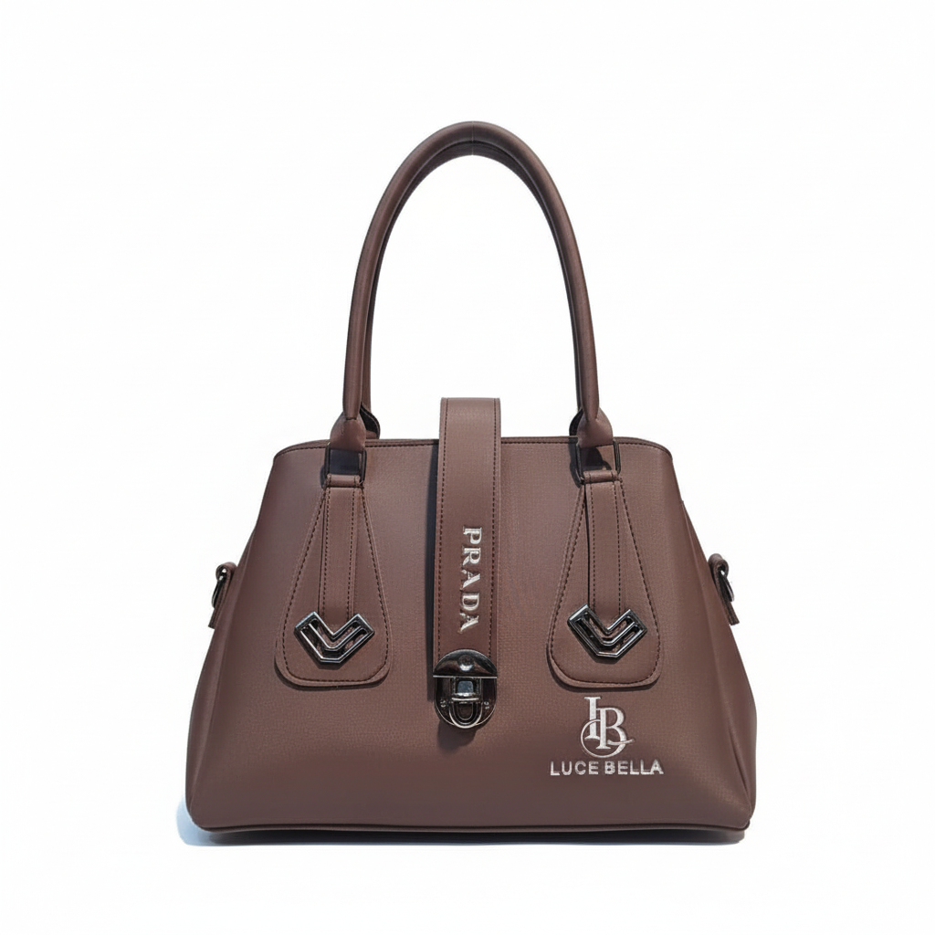 Premium Brown Structured Handbag with Center Lock Design