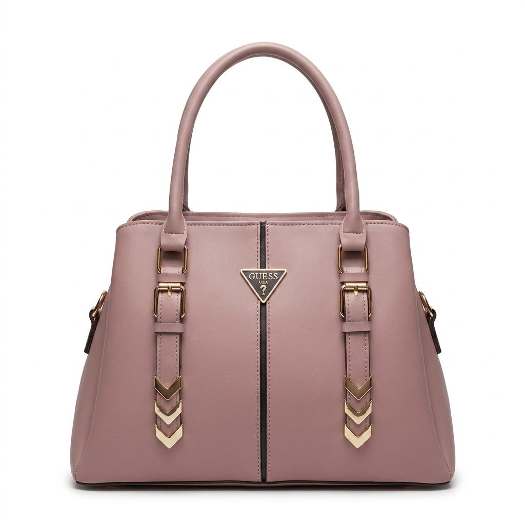 Dusty Pink Structured Handbag with Gold Hardware