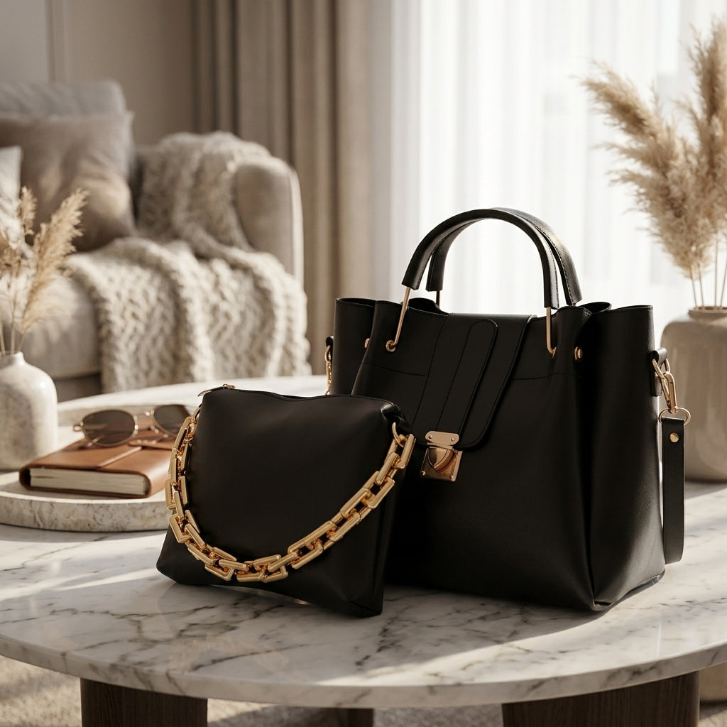 The "Noir" 2-in-1 Tote & Pouch Handbag Set