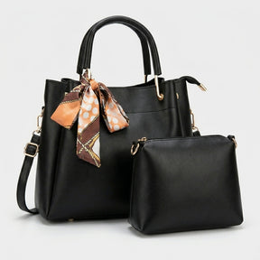 Luxury Black 2‑Piece Handbag Set with Matching Pouch & Scarf