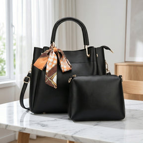 Luxury Black 2‑Piece Handbag Set with Matching Pouch & Scarf