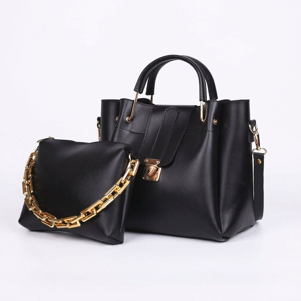 The "Noir" 2-in-1 Tote & Pouch Handbag Set