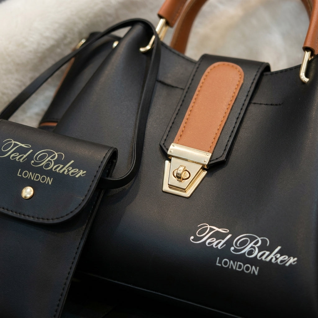 Classic Ted Baker London Satchel in Black & Tan