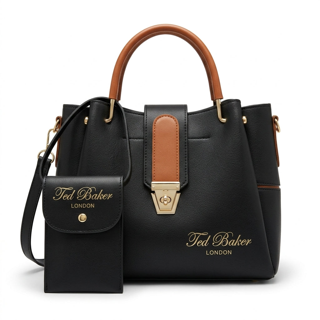Classic Ted Baker London Satchel in Black & Tan