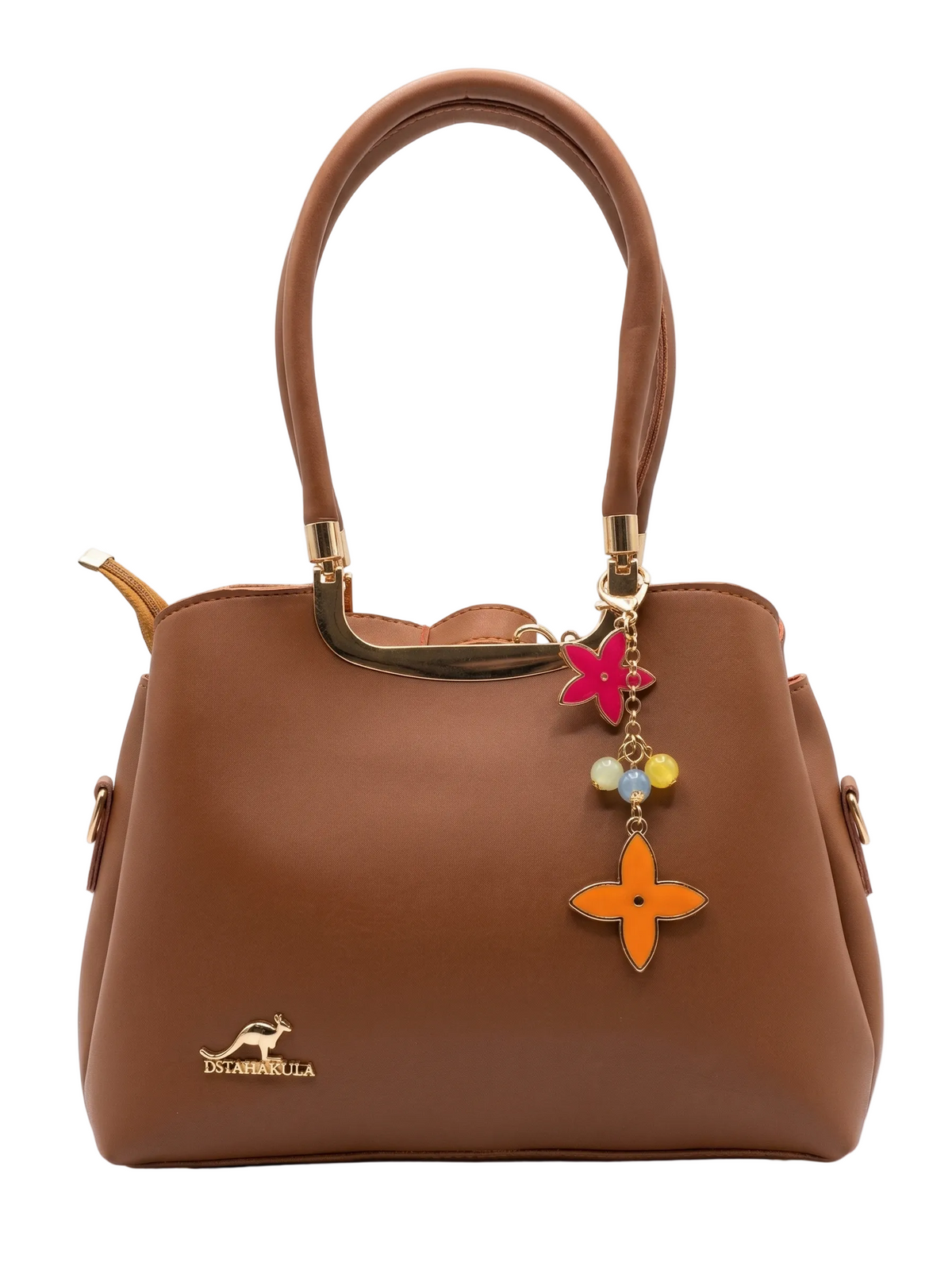 Stylish Maroon Handbag with Decorative Charm