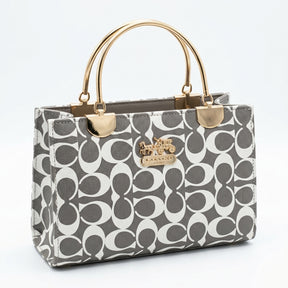 Elegant Grey Monogram Handbag with Gold Handle