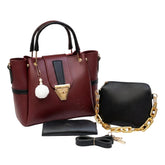 Complete Burgundy & Black Handbag Set (3 Pieces)
