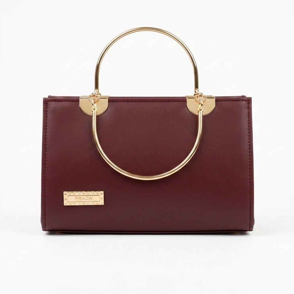 Elegant Wine Color Top Handle Handbag