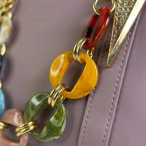 Stylish Mauve Handbag with Colorful Chain