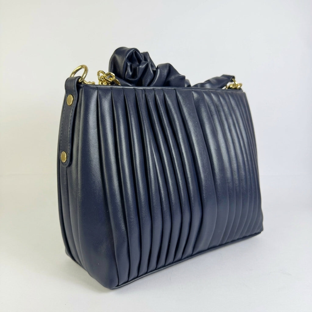 Aria - Pleated Cloud Bag with Gold Chain