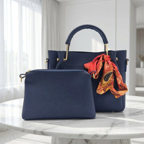 Luxury Navy Blue 2‑Piece Handbag Set with Matching Pouch & Scarf