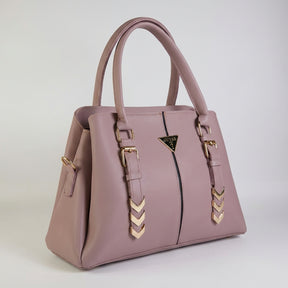 Dusty Pink Structured Handbag with Gold Hardware
