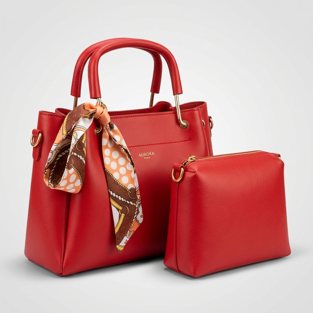 Elegant Red Tote Bag Set