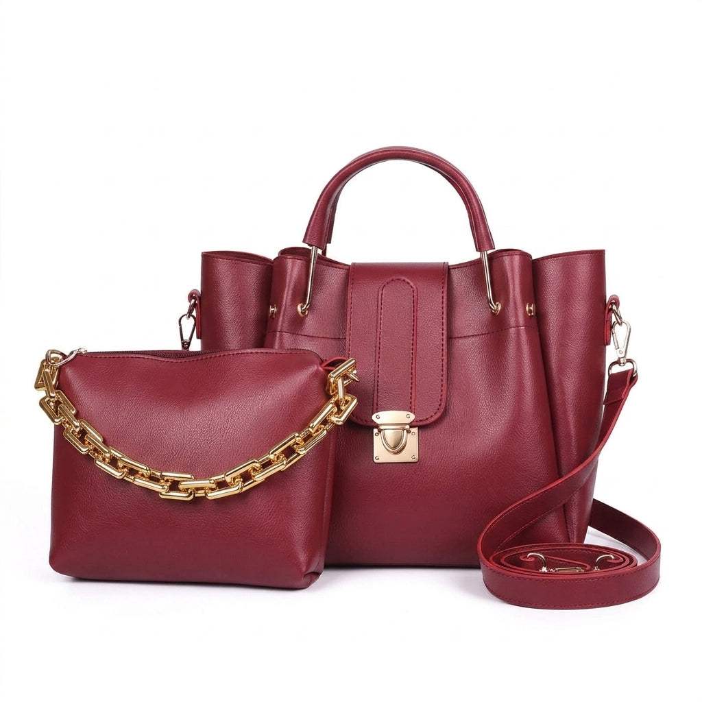 2-in-1 Tote & Crossbody Bag Set in Burgundy