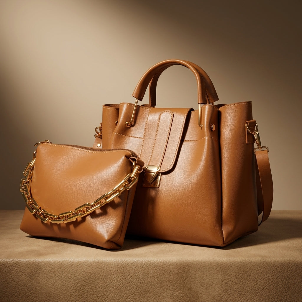 The "Sahara" 2-in-1 Tote & Pouch Set in Tan