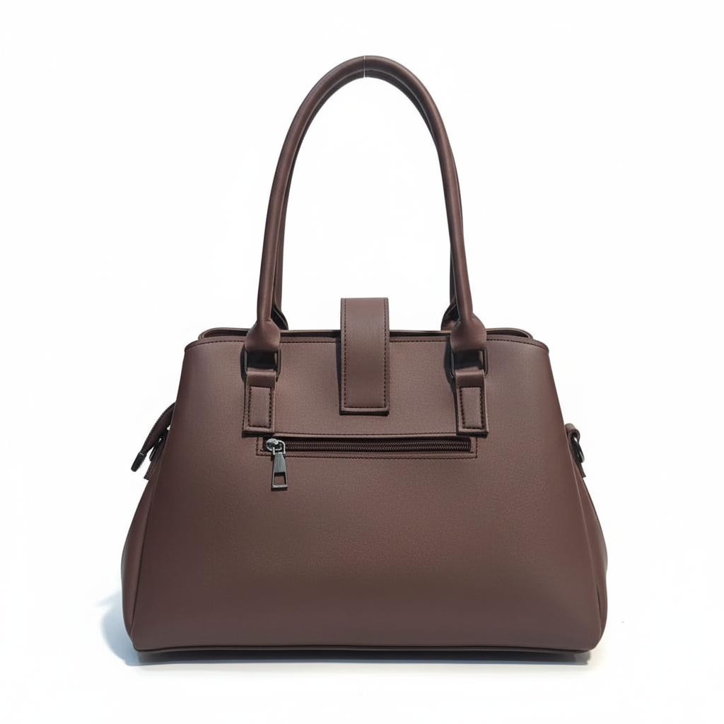 Premium Brown Structured Handbag with Center Lock Design