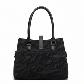 Glossy Black Ladies Handbag with Gold Lock Detail