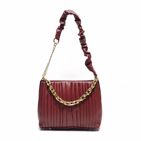 Trendy Maroon Pleated Shoulder Bag with Chain Strap