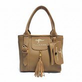Elegant Brown Mini Handbag with Tassel & Side Pouch