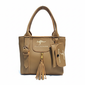 Elegant Brown Mini Handbag with Tassel & Side Pouch
