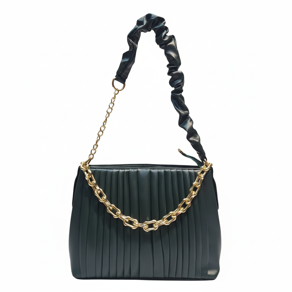 Trendy Maroon Pleated Shoulder Bag with Chain Strap
