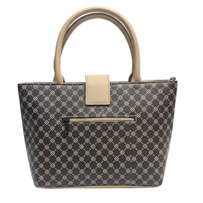 Stylish Brown Printed Handbag with Front Lock Detail