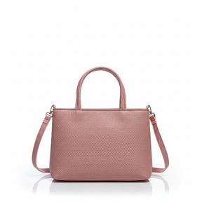 Soft Pink Textured Handbag with Back Zip Pocket