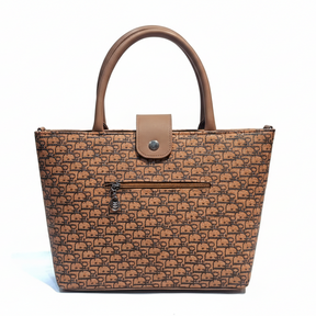 Printed Brown Ladies Handbag with Classic Lock Style