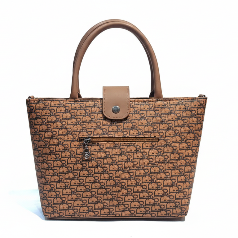 Printed Brown Ladies Handbag with Classic Lock Style