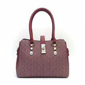 Trendy Maroon Textured Ladies Handbag with Gold Lock Design