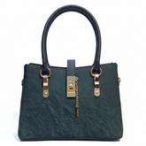 Olive Green Handbag with Front Lock & Gold Chain Detail