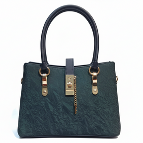 Olive Green Handbag with Front Lock & Gold Chain Detail