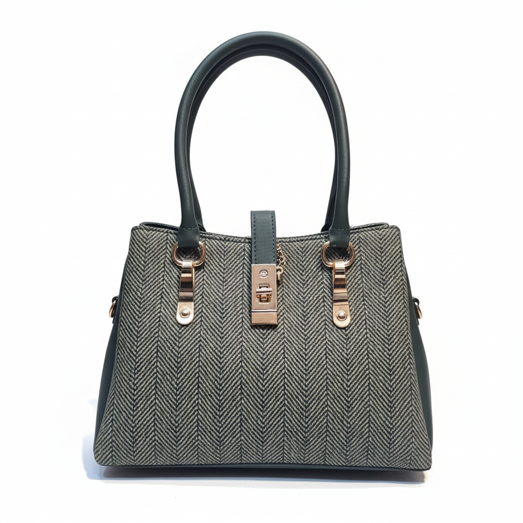 Stylish Grey & Maroon Ladies Handbag with Double Handles