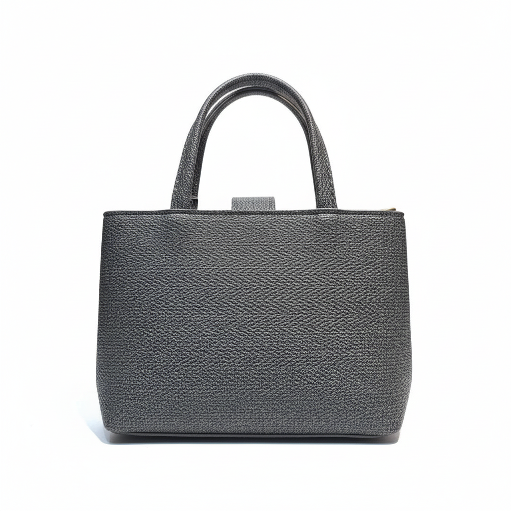Smart Grey Textured Handbag with Front Lock & Zip Details