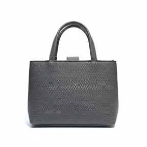 Smart Grey Textured Handbag with Front Lock & Zip Details