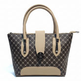 Stylish Brown Printed Handbag with Front Lock Detail