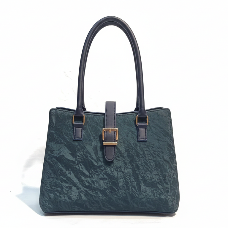 Olive Green Handbag with Front Lock & Gold Chain Detail