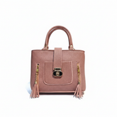 Soft Pink Textured Handbag with Back Zip Pocket