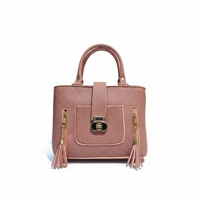 Soft Pink Textured Handbag with Back Zip Pocket