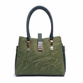 Trendy Olive Green Textured Handbag with Back Zip Pocket