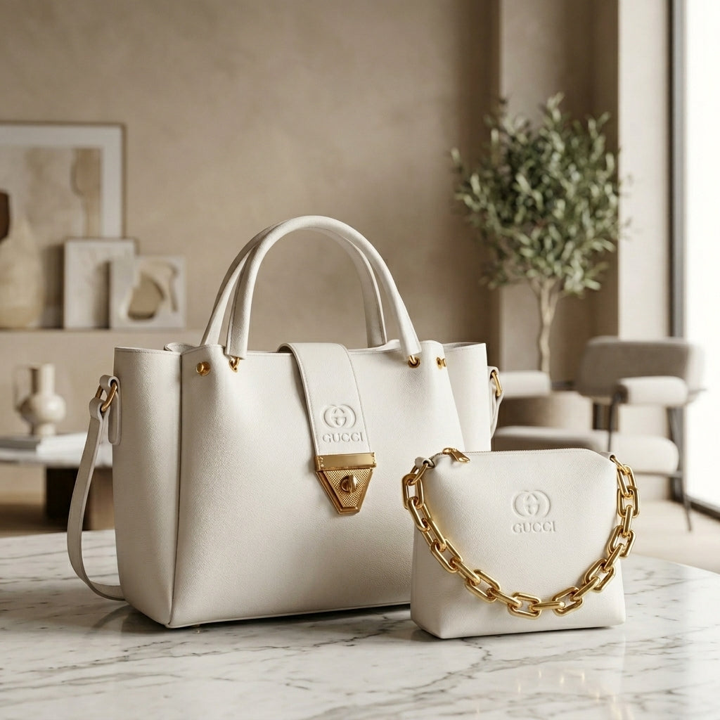 The "Ivory" 2-in-1 Embossed Handbag Set